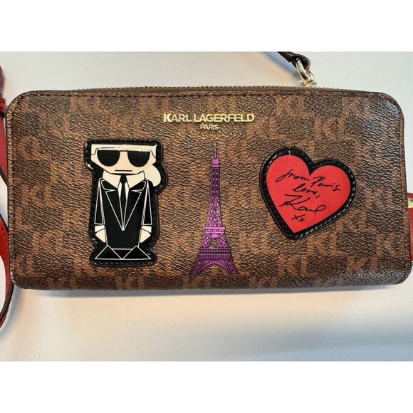 Karl Lagerfeld Paris Continental Wallet & Crossbody Purse Eiffel Tower Heart - Picture 1 of 10